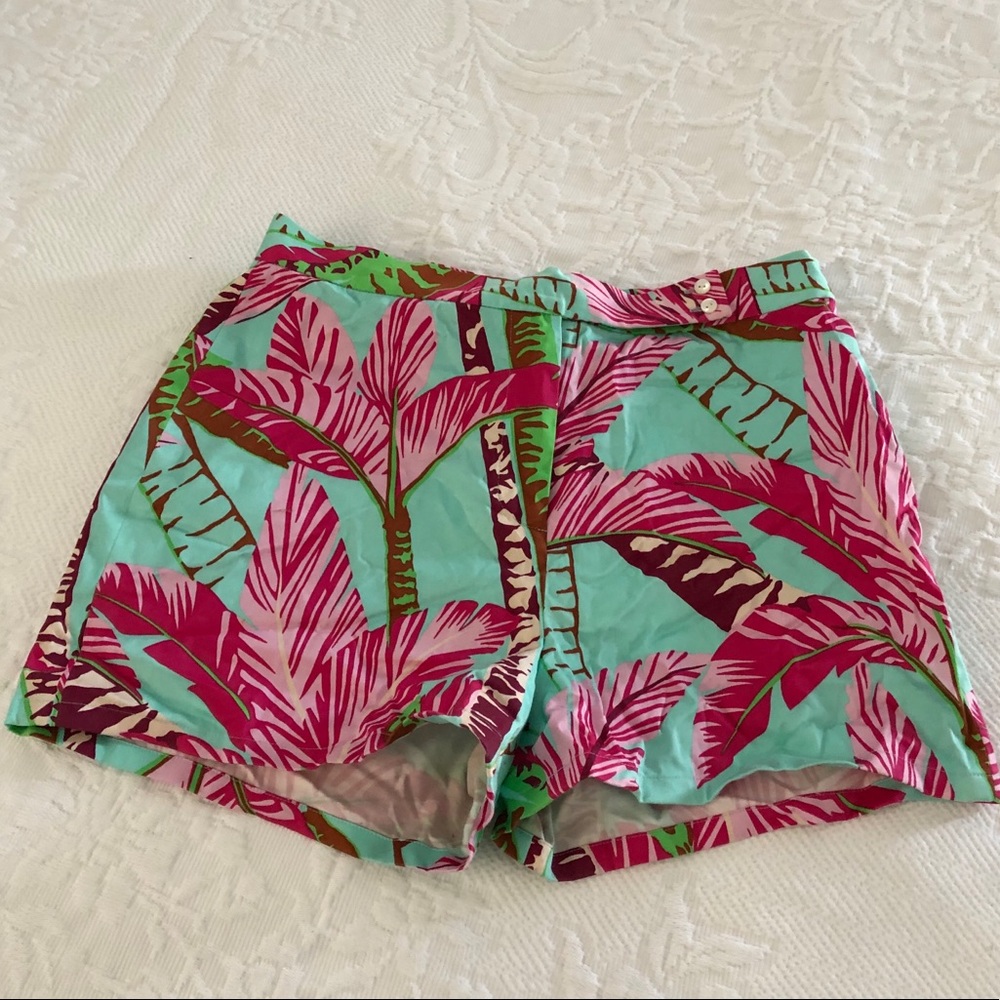 Tibi Tropical Print Flat Front Shorts
